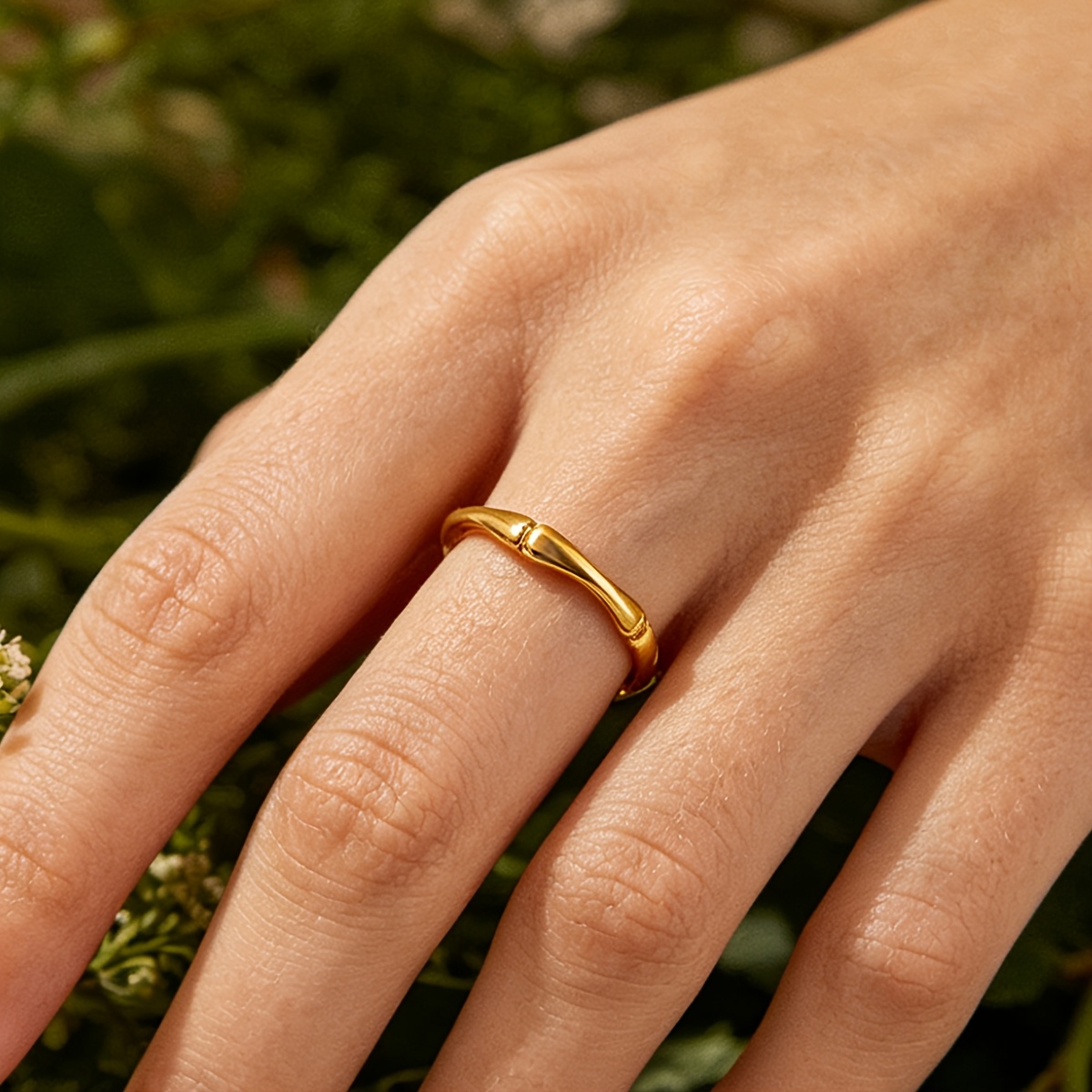 Women's Stainless Steel Bamboo Joint Opening Easy Ring, Golden Color